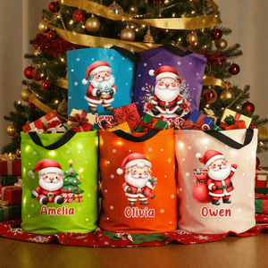 Gepersonaliseerde Cartoon Kerstman Karakter LED licht emmer tas met naam Kerst Party Gift voor kinderen familie