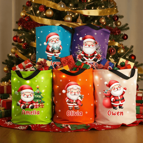 Personalized Cartoon Santa Claus Character LED Light Bucket Bag with Name Christmas Party Gift for Kids Family