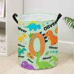 Personalised Multicolour Cute Dinosaur Large Waterproof Laundry Basket with Name and Initial Christmas Birthday Gift for Family Dinosaur Lovers
