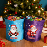 Personalized Cartoon Santa Claus Character LED Light Bucket Bag with Name Christmas Party Gift for Kids Family