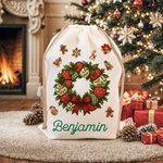 Personalizzato Patchwork Elemento Albero di Natale Babbo Natale Tela Coulisse Borsa regalo con nome Regalo di Natale per la famiglia Bambini