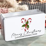 Personlig julgodis Cane Food Grade Metal Biscuit Tin Box med texter julklapp för familj barn