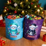 Personalizzato Cute Cartoon Snowman LED Light Bucket Bag con nome Holiday Storage Decor Regalo di Natale per bambini amici famiglia