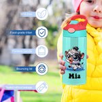 Gepersonaliseerde Leuke Dieren 12 oz Geïsoleerde Kid Waterfles met Naam en Rietje Terug naar School Verjaardagscadeau voor Jongens Meisjes
