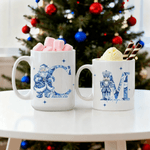Toile de Jouy personnalisée Bonhomme de neige Père Noël Casse-noisette Tasse en céramique 11 oz 15 oz avec nom Cadeau de Noël pour les amis