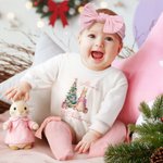 Personlig Peter Rabbit Första Julen 100% Bomull Långärmad Baby Bodysuit Matchande Pannband och Strumpor med Namn Julklapp för Nyfödda
