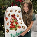 Personalizzato Patchwork Elemento Albero di Natale Babbo Natale Tela Coulisse Borsa regalo con nome Regalo di Natale per la famiglia Bambini
