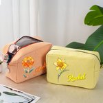 Personalized Retro Oil Painting Gemstone Birth Flower Large Capacity Stripes Makeup Bag with Name Travel Essentials Bridesmaid Birthday Gift for Women