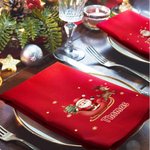 Gepersonaliseerd Schattig Kerstman Servet van 100% Katoen Herbruikbaar Rood Tafeldecoratie met Naam Kerstcadeau voor Familie en Vrienden