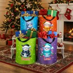 Personalizzato Cute Cartoon Snowman LED Light Bucket Bag con nome Holiday Storage Decor Regalo di Natale per bambini amici famiglia