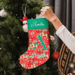 Personalised Christmas Tree Multiple Pattern Nutcracker Stocking with Name and Initial Christmas Gift for Family Friends Kids