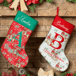 Personalised Christmas Tree Multiple Pattern Nutcracker Stocking with Name and Initial Christmas Gift for Family Friends Kids