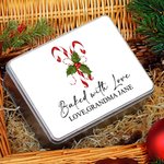 Personlig julgodis Cane Food Grade Metal Biscuit Tin Box med texter julklapp för familj barn