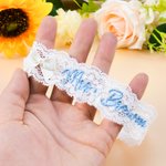 Lazo de Encaje Personalizado Flor Mariposa Corazón Algo Azul Liga de Boda con Texto Bordado Recuerdo de Boda Regalo para Novia
