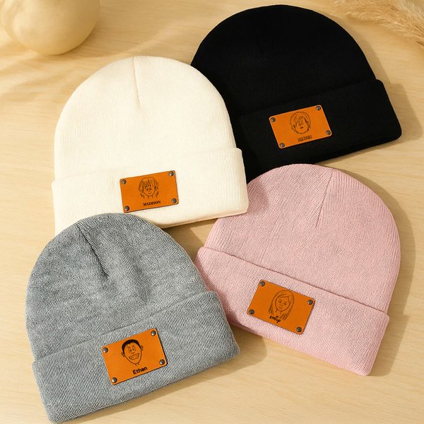 Personalized Comic Style Cartoon Character Soft Knitted Beanie Hat with Name Winter Accessory Birthday Gift for Men Women Family