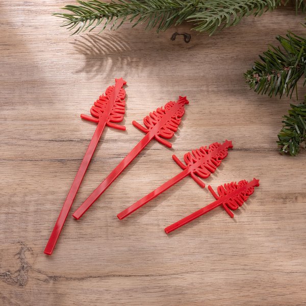 Personalised Christmas Tree Acrylic Cocktail Stick Drink Stirrer Set of 4 with Name Christmas Party Decor Gift for Family Friends