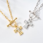 Personalised Hammer Pattern Cross Design Necklace with Initial Dainty Jewellery Baptism Prayer Day Religious Gift for Women Christians