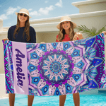 Mandala personalizzato in stile boemo Asciugamano da spiaggia ad asciugatura rapida con nome Essenziale da viaggio Festa in spiaggia Regalo di compleanno per donne uomini
