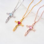 Personalizado I Love You Birthstone Cruz Collar Dainty Joyería Bautizo Oración Día Aniversario Regalo para Mujeres Cristianas