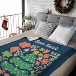 Coperta morbida personalizzata con nome e testo tema albero di Natale floreale colorato decor per casa regalo di Natale per famiglia e amici