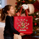Personalised Christmas Theme Multiple Pattern Large Red Jute Tote Bag with Name Christmas Gift for Children Friends
