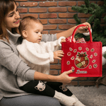 Personalised Christmas Theme Multiple Pattern Large Red Jute Tote Bag with Name Christmas Gift for Children Friends