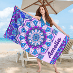 Mandala personalizzato in stile boemo Asciugamano da spiaggia ad asciugatura rapida con nome Essenziale da viaggio Festa in spiaggia Regalo di compleanno per donne uomini