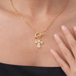 Personalised Hammer Pattern Cross Design Necklace with Initial Dainty Jewellery Baptism Prayer Day Religious Gift for Women Christians