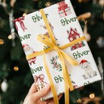 Personalized Santa Claus Elk Snowman Wrapping Paper with Name Christmas Favor Packing Gift for Kids Family Friends