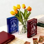 Personalized Retro Reading Girl Clear Acrylic Book Vase with Name Bookshelf Room Decor Birthday Gift for Friends Book Lovers
