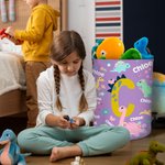 Personalised Multicolour Cute Dinosaur Large Waterproof Laundry Basket with Name and Initial Christmas Birthday Gift for Family Dinosaur Lovers