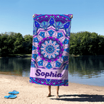 Gepersonaliseerde Mandala Strandhanddoek in Boheemse Stijl Sneldrogend met Naam Reisbenodigdheden Strandfeest Verjaardagscadeau voor Vrouwen Mannen