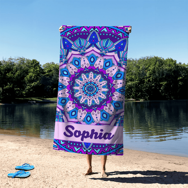 Serviette de plage personnalisée Mandala Bohemian Style Quick Dry Towel with Name Travel Essentials Beach Party Birthday Gift for Women Men
