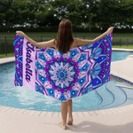 Mandala personalizzato in stile boemo Asciugamano da spiaggia ad asciugatura rapida con nome Essenziale da viaggio Festa in spiaggia Regalo di compleanno per donne uomini