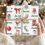 Personalized Santa Claus Elk Snowman Wrapping Paper with Name Christmas Favor Packing Gift for Kids Family Friends