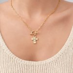 Personalised Hammer Pattern Cross Design Necklace with Initial Dainty Jewellery Baptism Prayer Day Religious Gift for Women Christians