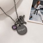 Personlig födelsesten svart bälte charm hänge kampsport halsband med namnT eam födelsedagspresent för tonårsflicka karate judo taekwondo älskare