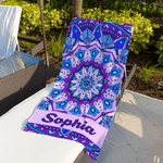 Mandala personalizzato in stile boemo Asciugamano da spiaggia ad asciugatura rapida con nome Essenziale da viaggio Festa in spiaggia Regalo di compleanno per donne uomini