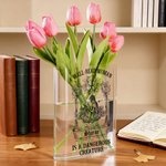 Personalized Retro Reading Girl Clear Acrylic Book Vase with Name Bookshelf Room Decor Birthday Gift for Friends Book Lovers