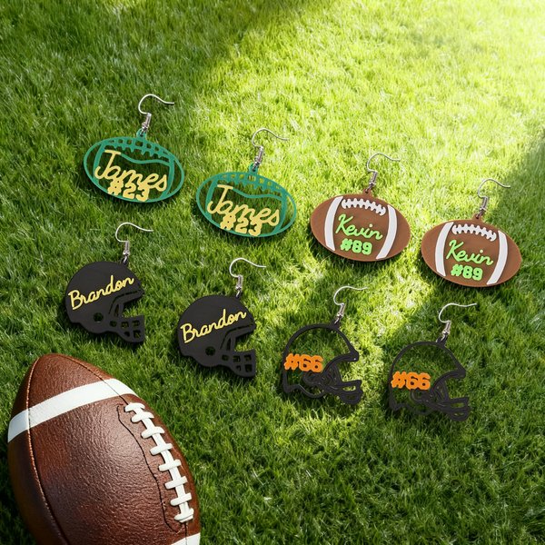 Personalized 3D Football Helmet Earrings with Name Number and Text Fashion Jewelry Birthday Game Day Gift for Football Lovers Women