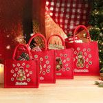 Personalised Christmas Theme Multiple Pattern Large Red Jute Tote Bag with Name Christmas Gift for Children Friends