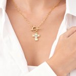 Personalised Hammer Pattern Cross Design Necklace with Initial Dainty Jewellery Baptism Prayer Day Religious Gift for Women Christians