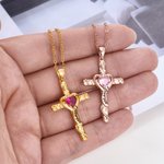 Personalizado I Love You Birthstone Cruz Collar Dainty Joyería Bautizo Oración Día Aniversario Regalo para Mujeres Cristianas