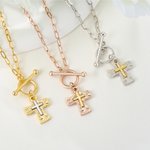 Personalised Hammer Pattern Cross Design Necklace with Initial Dainty Jewellery Baptism Prayer Day Religious Gift for Women Christians
