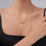 Personalised Hammer Pattern Cross Design Necklace with Initial Dainty Jewellery Baptism Prayer Day Religious Gift for Women Christians