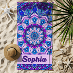 Mandala personalizzato in stile boemo Asciugamano da spiaggia ad asciugatura rapida con nome Essenziale da viaggio Festa in spiaggia Regalo di compleanno per donne uomini