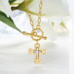 Personalised Hammer Pattern Cross Design Necklace with Initial Dainty Jewellery Baptism Prayer Day Religious Gift for Women Christians