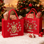 Personalised Christmas Theme Multiple Pattern Large Red Jute Tote Bag with Name Christmas Gift for Children Friends