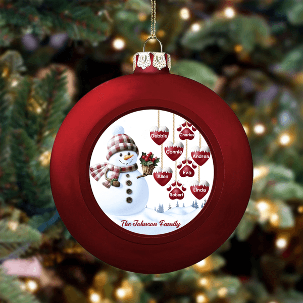 Personalized 1-14 Paw Prints Hearts Snowman Christmas Ball Ornament with Name and Text Christmas Decor Christmas Gift for Family Friends