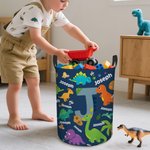 Personalised Multicolour Cute Dinosaur Large Waterproof Laundry Basket with Name and Initial Christmas Birthday Gift for Family Dinosaur Lovers